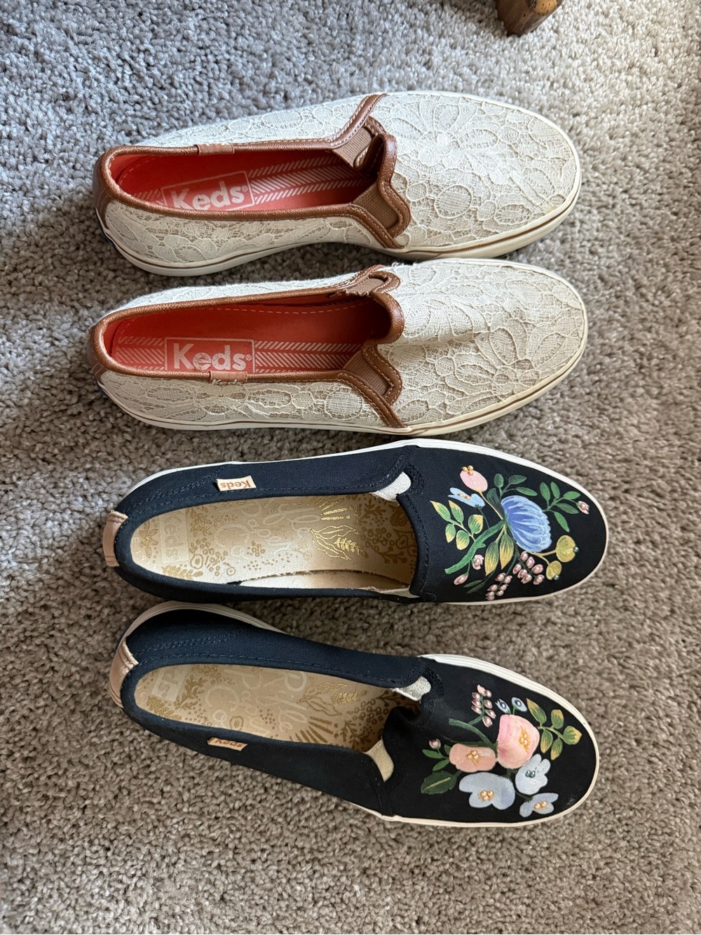 Keds Cream Slip-On Sneakers with Blue Logo Accents